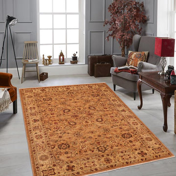 handmade Traditional Kafkaz Chobi Ziegler Tan Beige Hand Knotted RECTANGLE 100% WOOL area rug 6 x 9